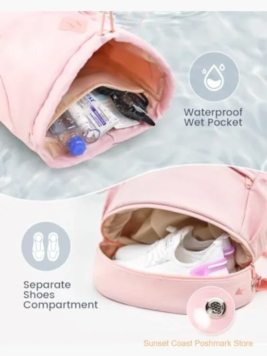 Drawstring Backpack Gym Bag with Shoe Compartment Wet Pocket - Picture 2 of 6